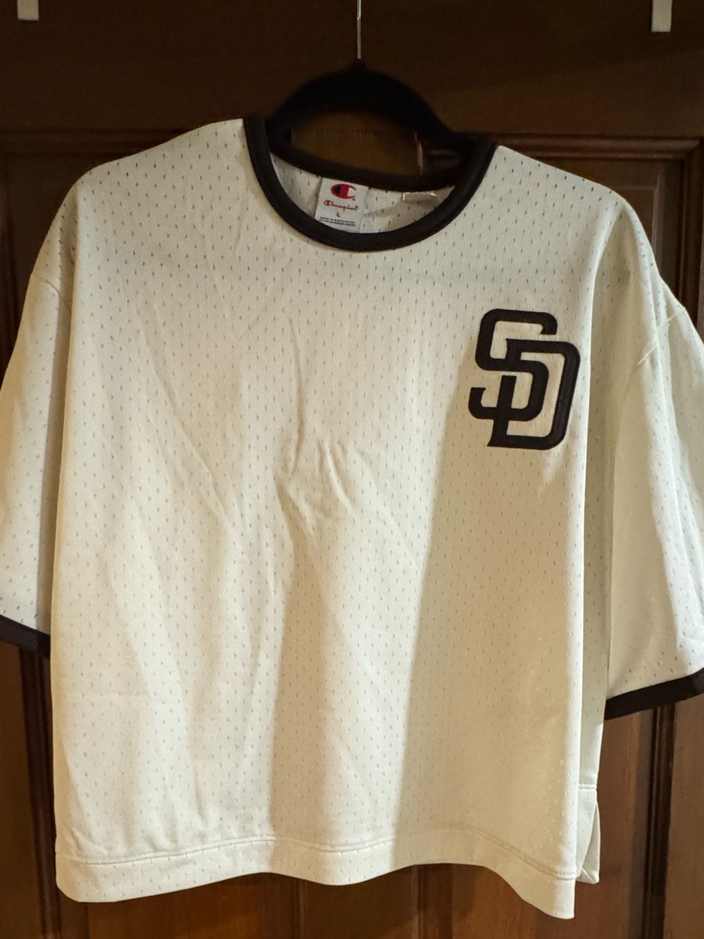 Champion White Mesh Short Sleeve Tee with Black SD Logo PADRES